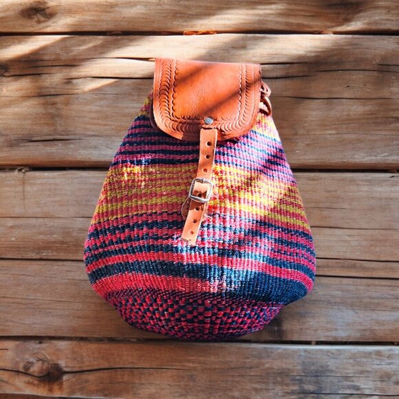 Handbags - Kiondo Medium African Handwoven Backpack with Leather Adjustable Shoulder Straps
